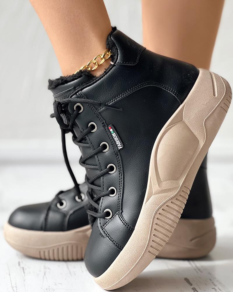 

Lace-up Lined Ankle Boots, Black