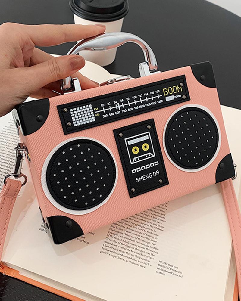 

Vintage Radio-Shaped Square Handbag Funny Crossbody Bag, Pink