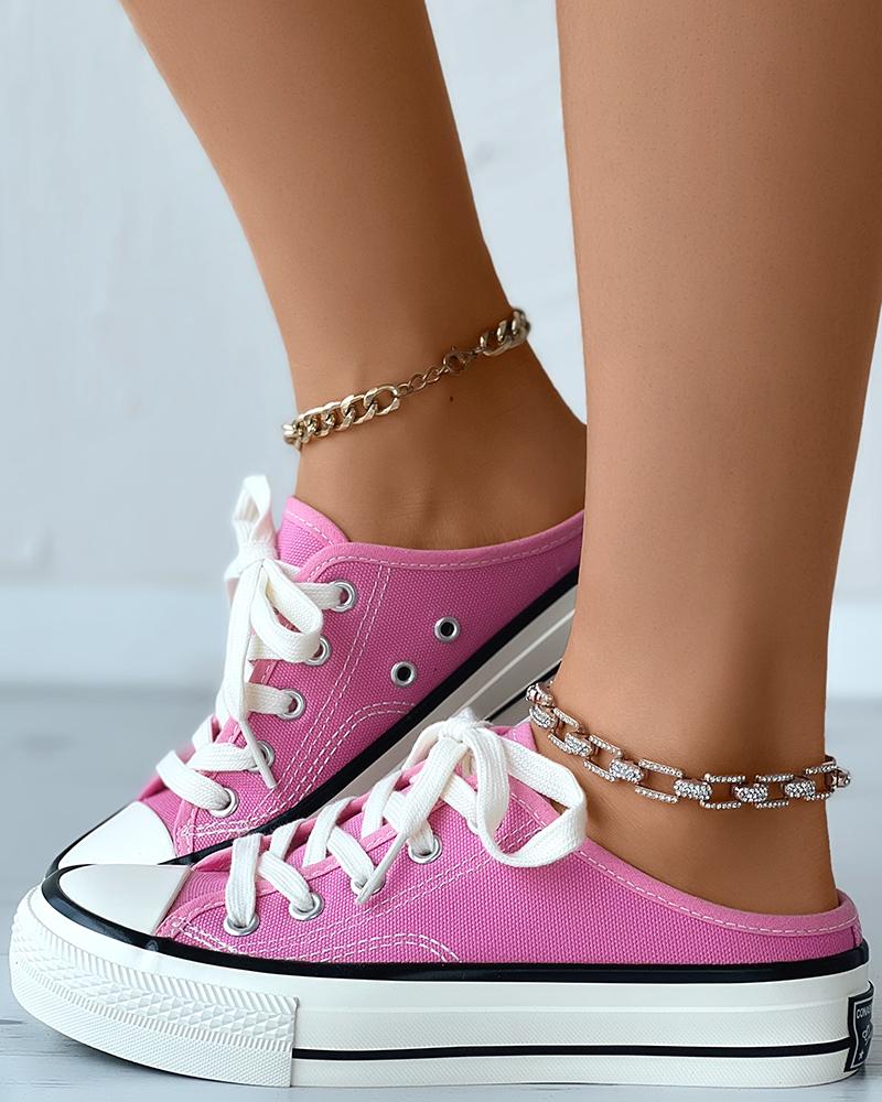 

Lace-up Canvas Mules Sneakers, Pink