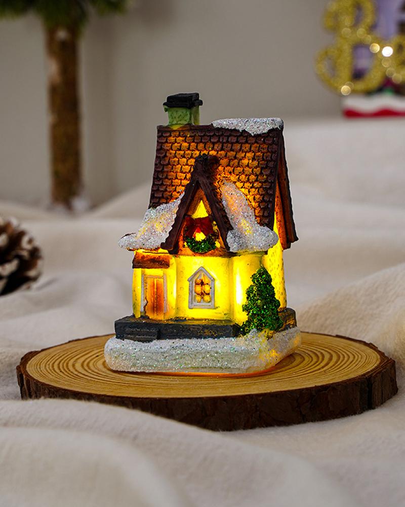 

1pc Christmas Village House LED Lighted Miniature Dollhouse Birthday Gift Christmas Party Ornament Home Decoration, Style6