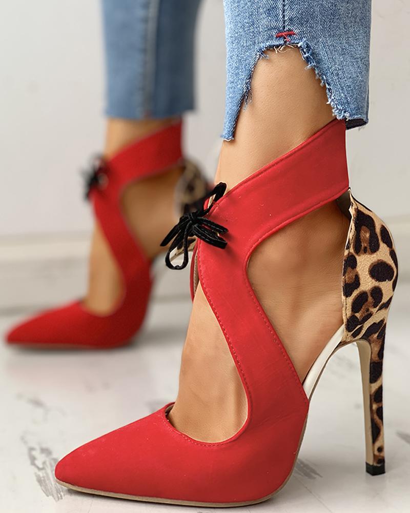 

Pointed Toe Leopard Thin Heels, Red