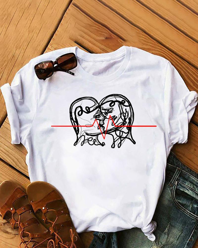 

Valentine' Day Heart / Figure / Letter Print Short Sleeve T-shirt, Style2