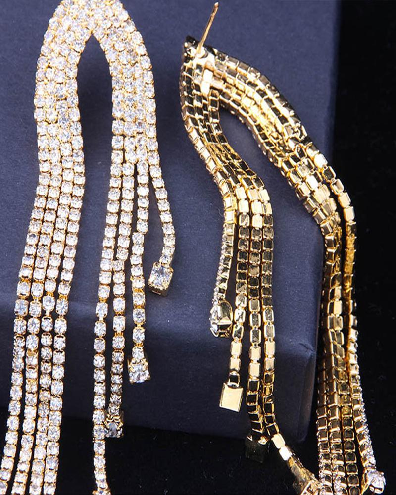 

Rhinestone Multi Tassel Drop Earrings, Gold