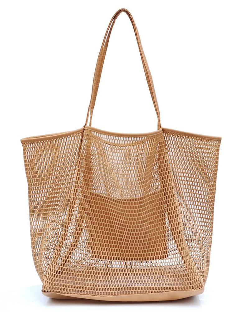 

Hollow Out Beach Tote Bag Large Capacity Shoulder Handbag, Brown