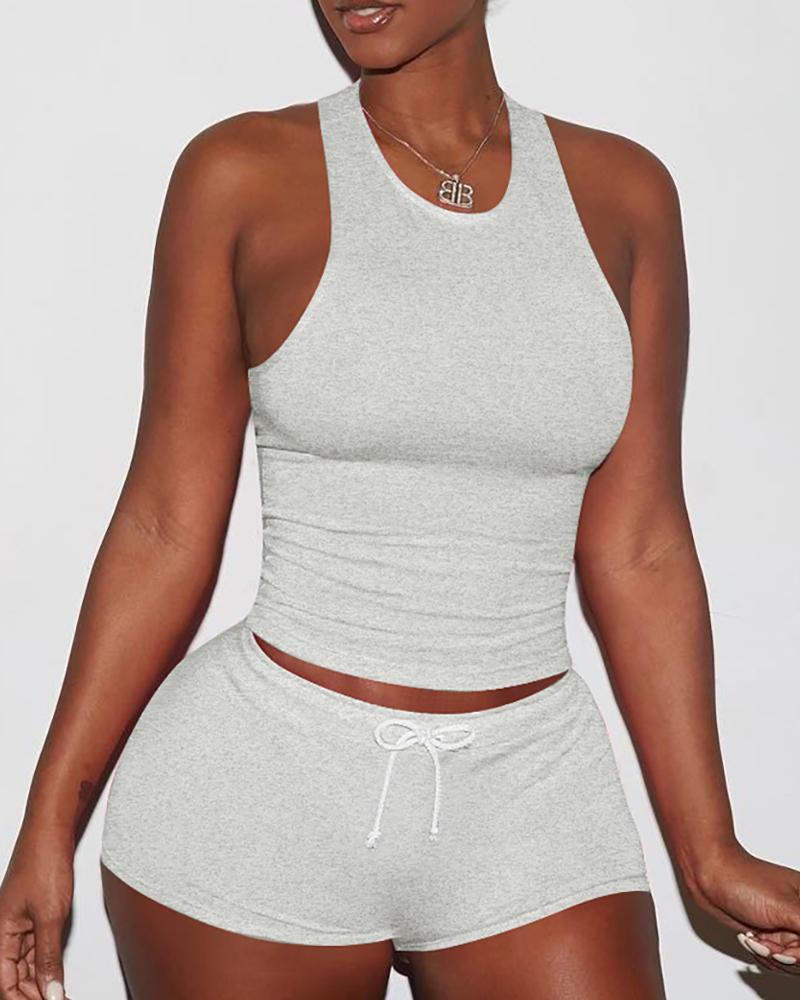 

Sexy Solid Color Sporty Vest Shorts Set, White