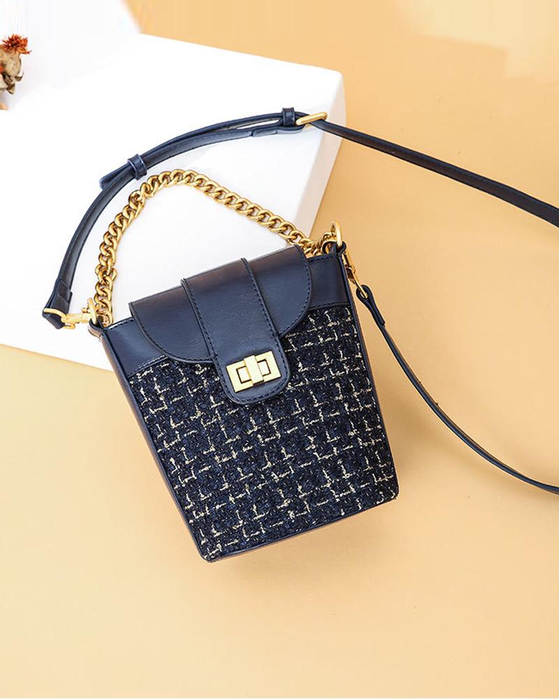 

Flip-up Metallic Chain Shoulder Bag, Blue