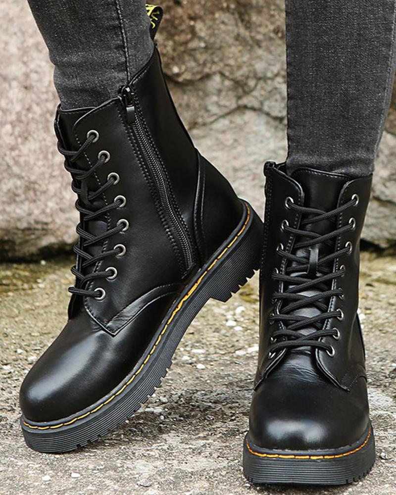 

Eyelet Lace-up Martin Boots, Black