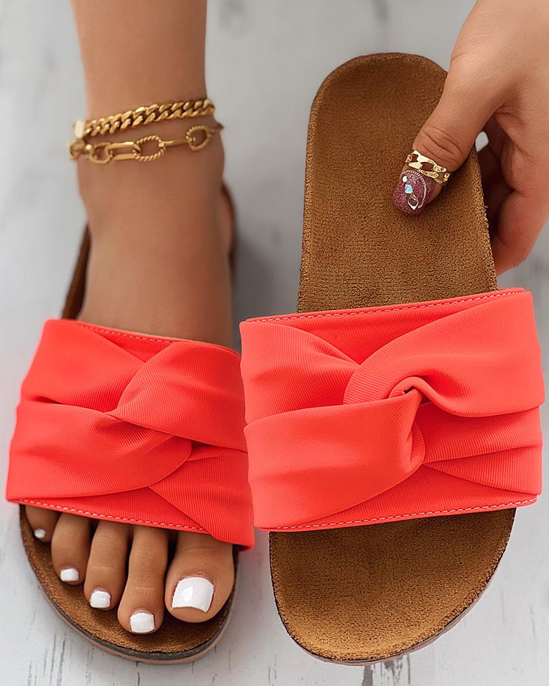 

Twisted Wide Strap Trendy Slippers, Orange