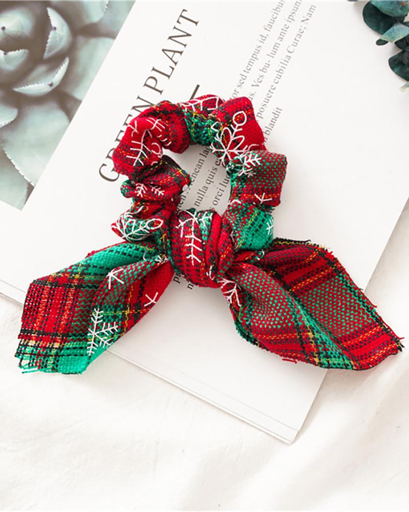 

Christmas Plaid Print Ear Design Scrunchie, Style1