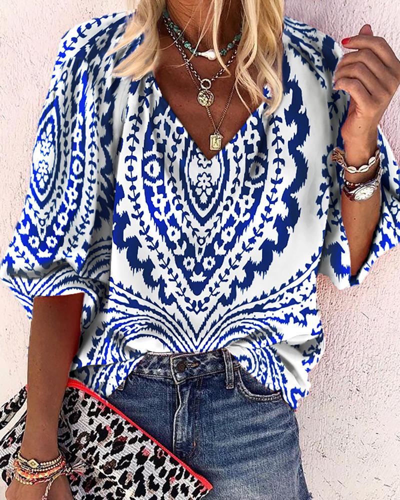 

Graphic Print Half Sleeve Casual Top, Blue