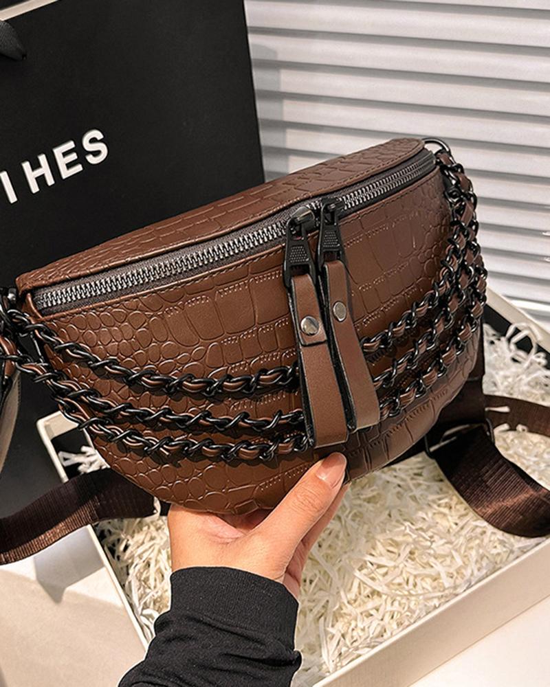 Crocodile Crossbody Bag Chain Strap Fanny Pack