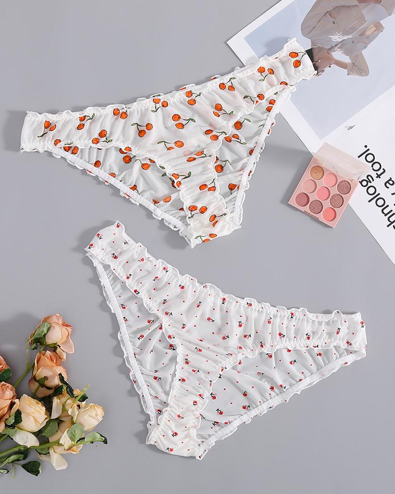 

2PCS/Set Plus Size Frill Hem Cherry Print Panty, Style1