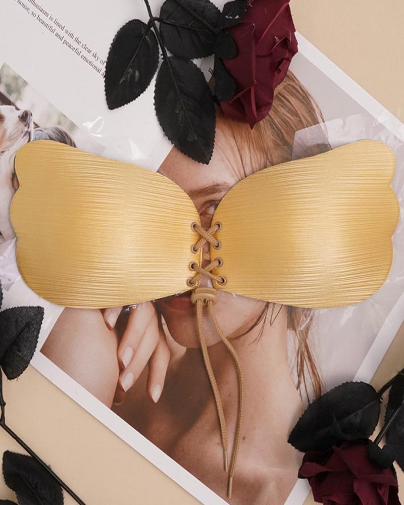 

Strapless Backless Lace-up Invisible Silicone Push Up Sticky Bra, Nude