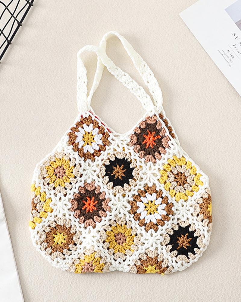 

Geometric Pattern Large Capacity Crochet Beach Bag, White