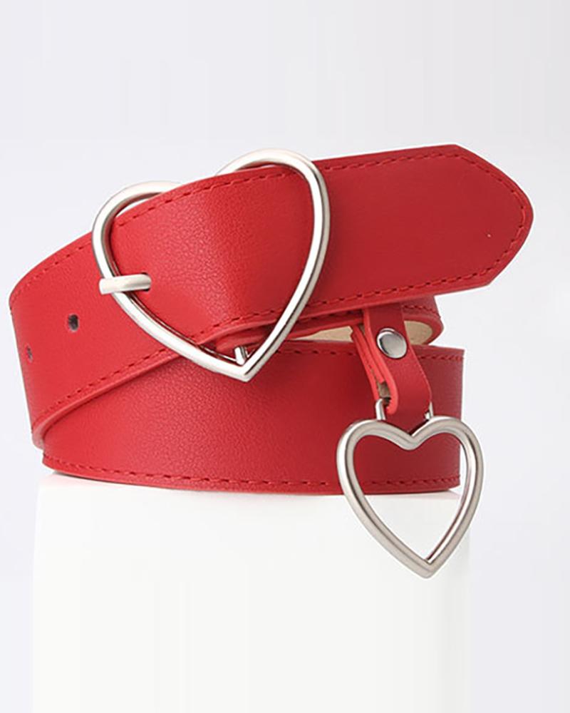 

Double Heart Buckle PU Belt, Red