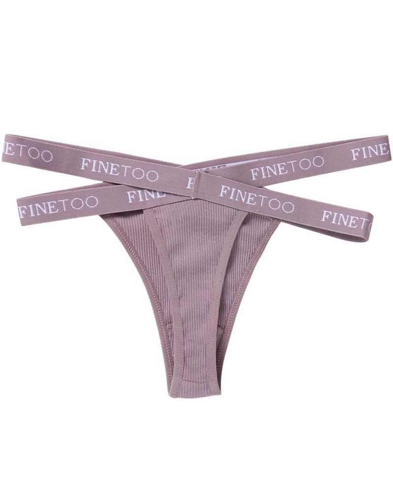

Cross Strap Splicing Letter Print Low Waist Skinny Panties, Khaki