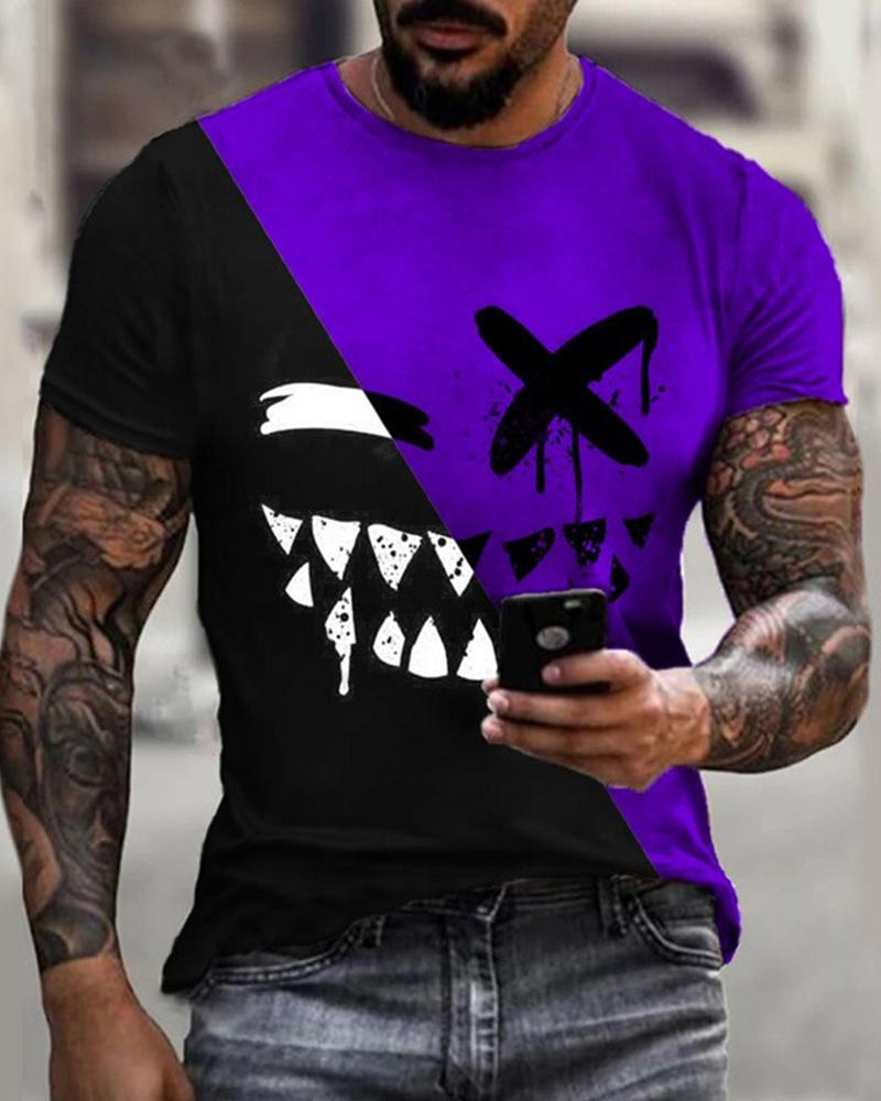 

Graphic Print Short Sleeve Loose T-shirts, Purple