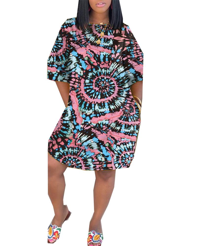 

Tie Dye Print Pocket Decor Casual Dress, Blue