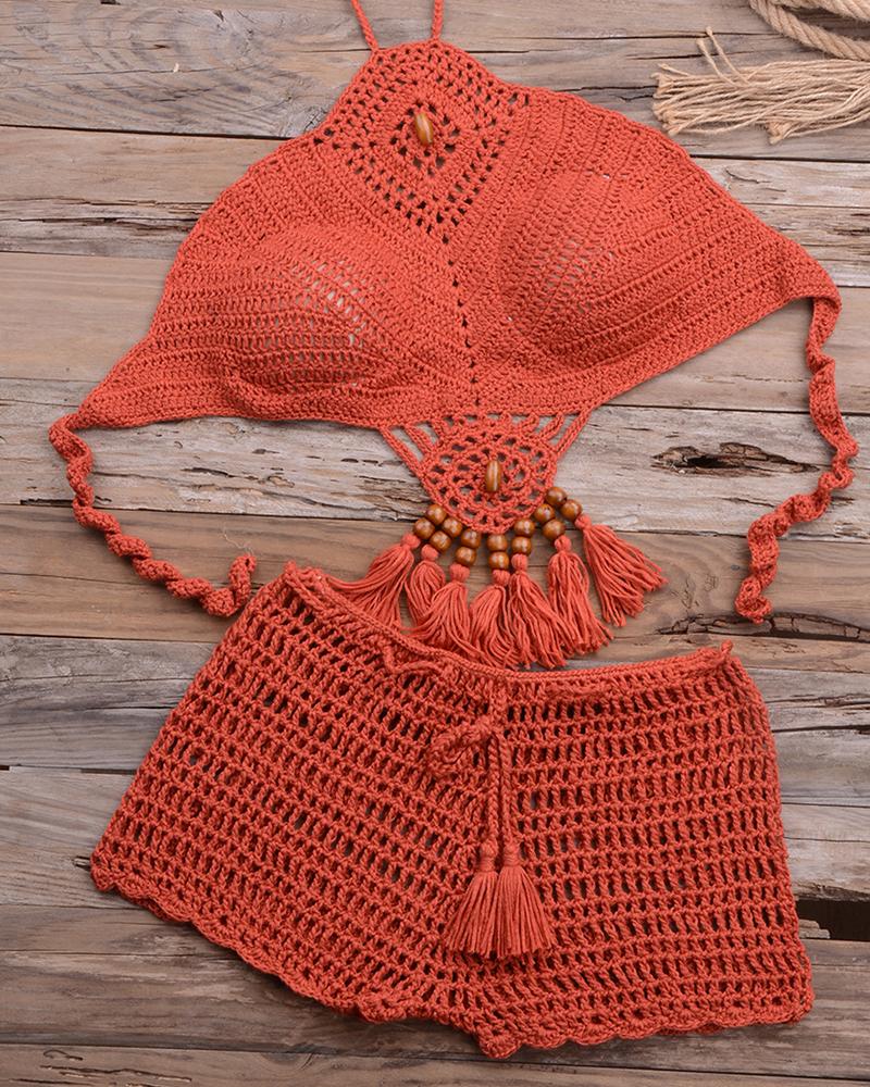 

Solid Cut-out Halter Tanks With Shorts Sexy Sets, Red