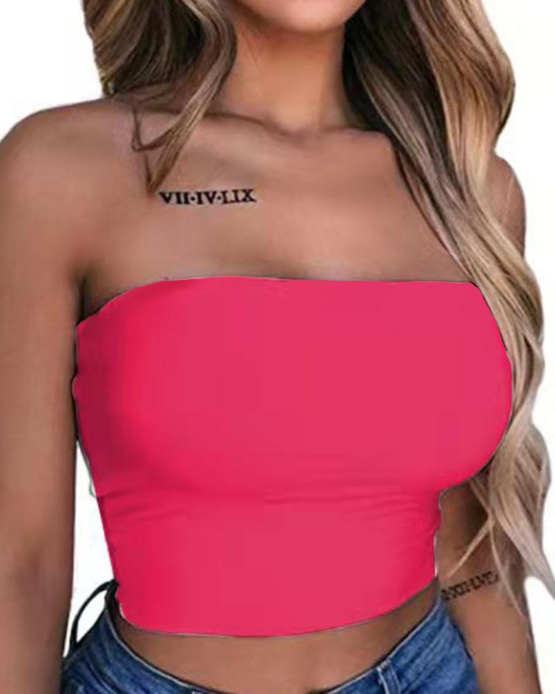 

Bandeau Strapless Crop Tube Top, Hot pink