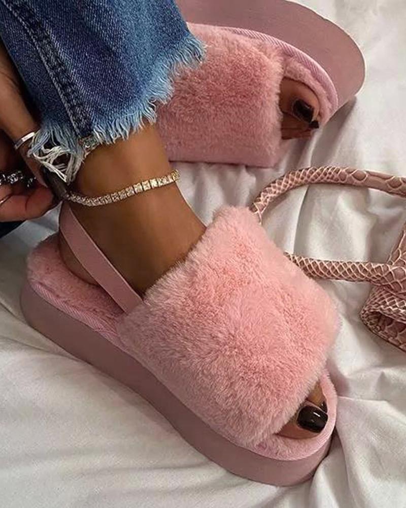 

Fuzzy One Strap Slingback Slippers, Pink