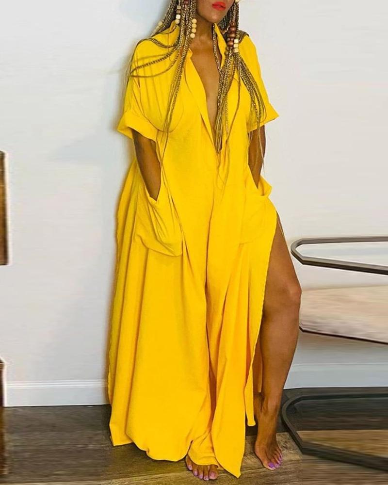

Pocket Detail High Slit Jumpsuit, Yellow