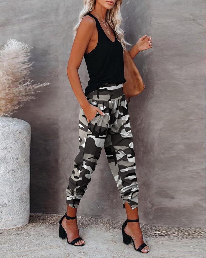 

Camouflage Print Pocket Design Casual Pants, Camoflage