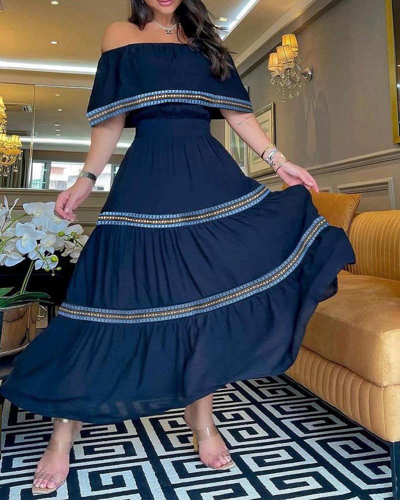 

Colorblock Off Shoulder Maxi Dress, Blue