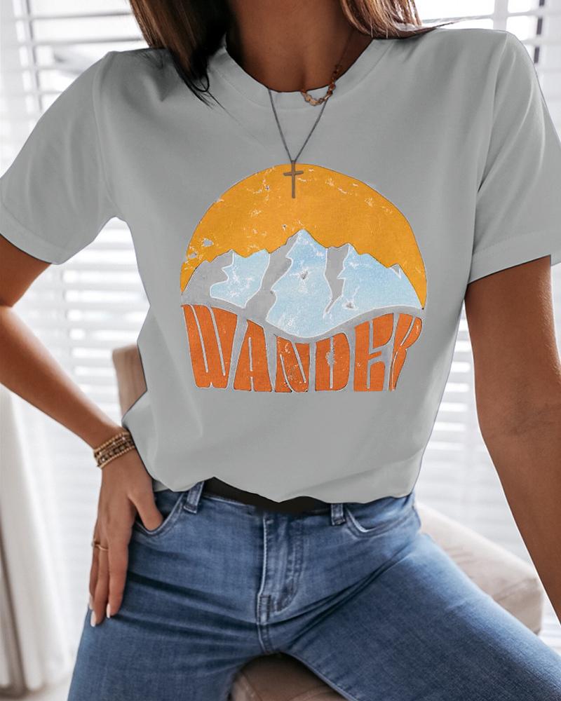 

Letter Mount Print Casual T-shirt, Gray