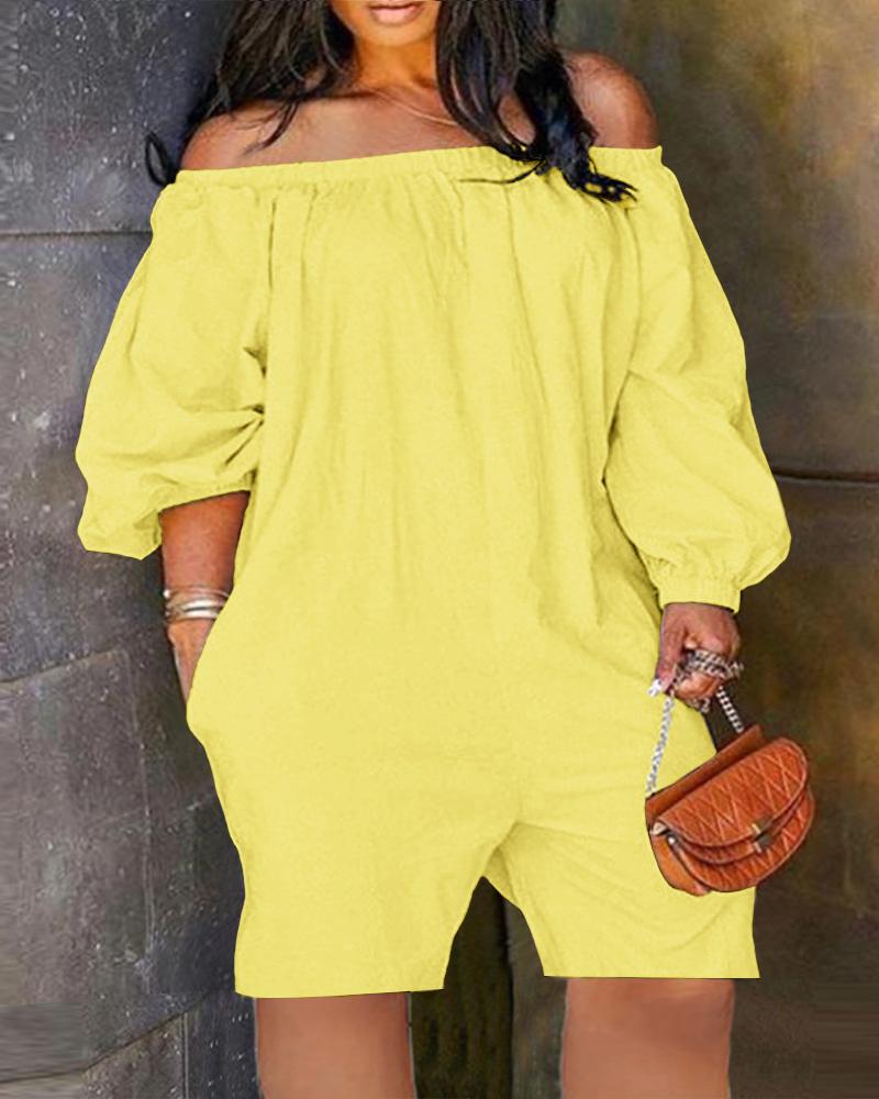 

Plus Size Off Shoulder Pocket Design Casual Romper, Yellow