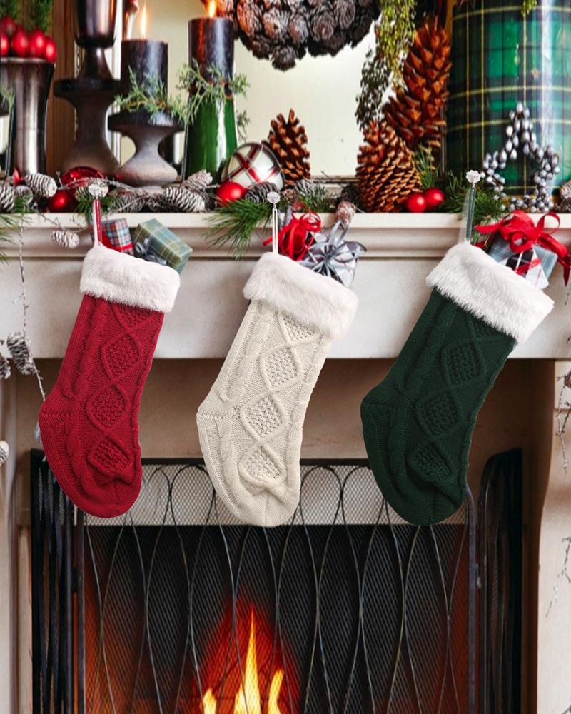 

1pc Christmas Stocking Cable Knit Hanging Stocking Christmas Tree Decoration Ornament Decoration Spoon Fork Bag Party Supplies, Red