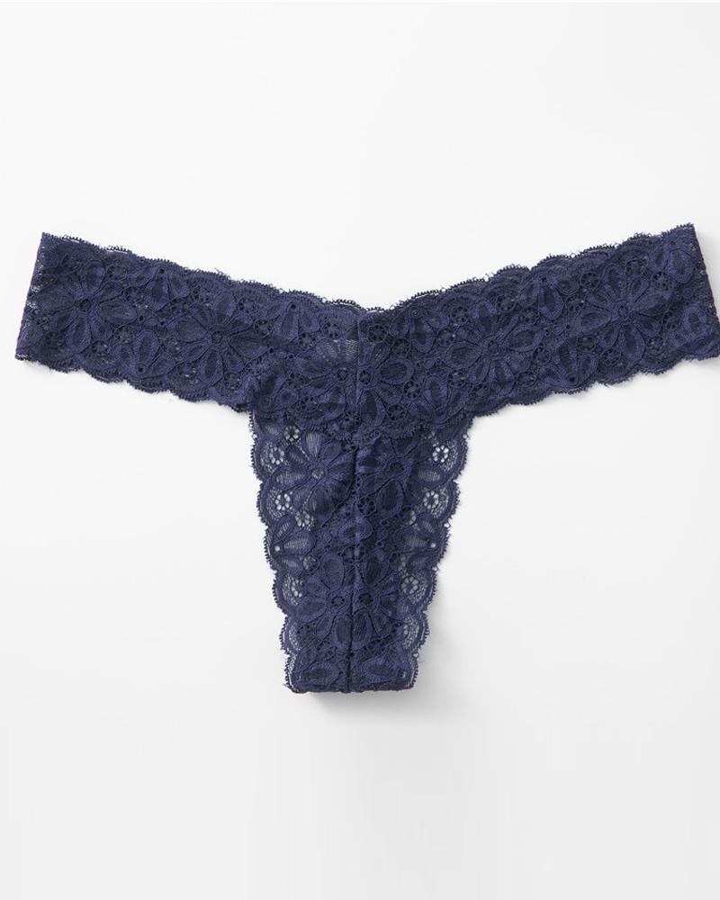 

Lace Skinny Low Waist Thong Panties, Purplish blue