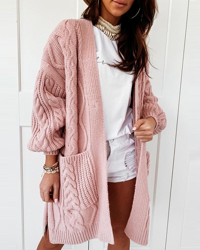 

Long Sleeve Pocket Design Knit Cardigan, Pink