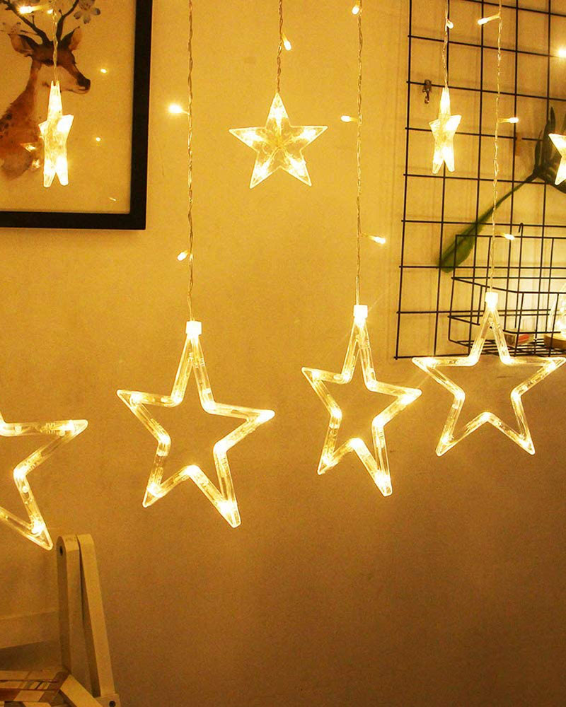 

Christmas Star Curtain Lights String Lamp Fairy Xmas Ornament For Party Gift Outdoor Indoor, White