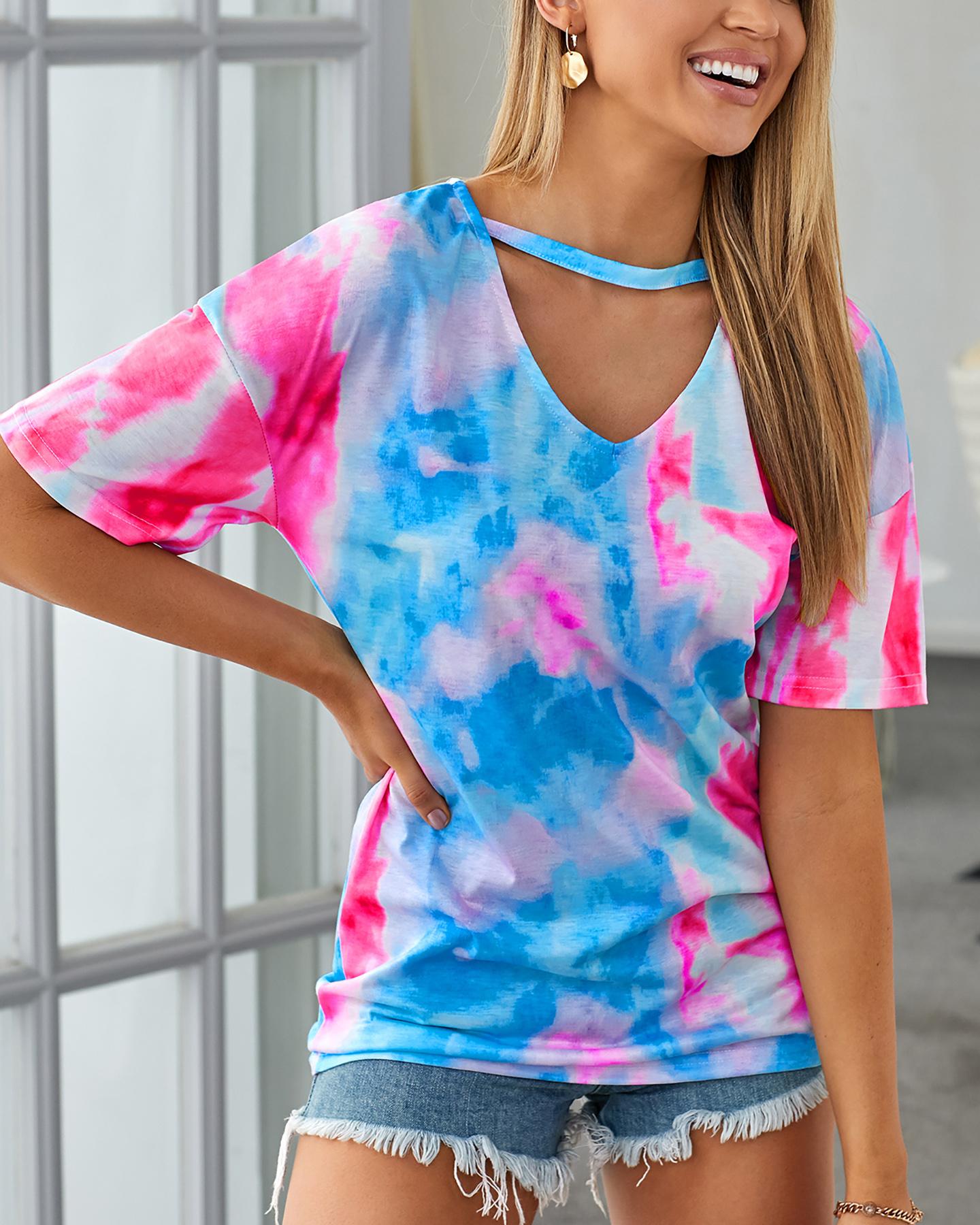 

Short Sleeve Tie Dye Print T-shirt, Pink