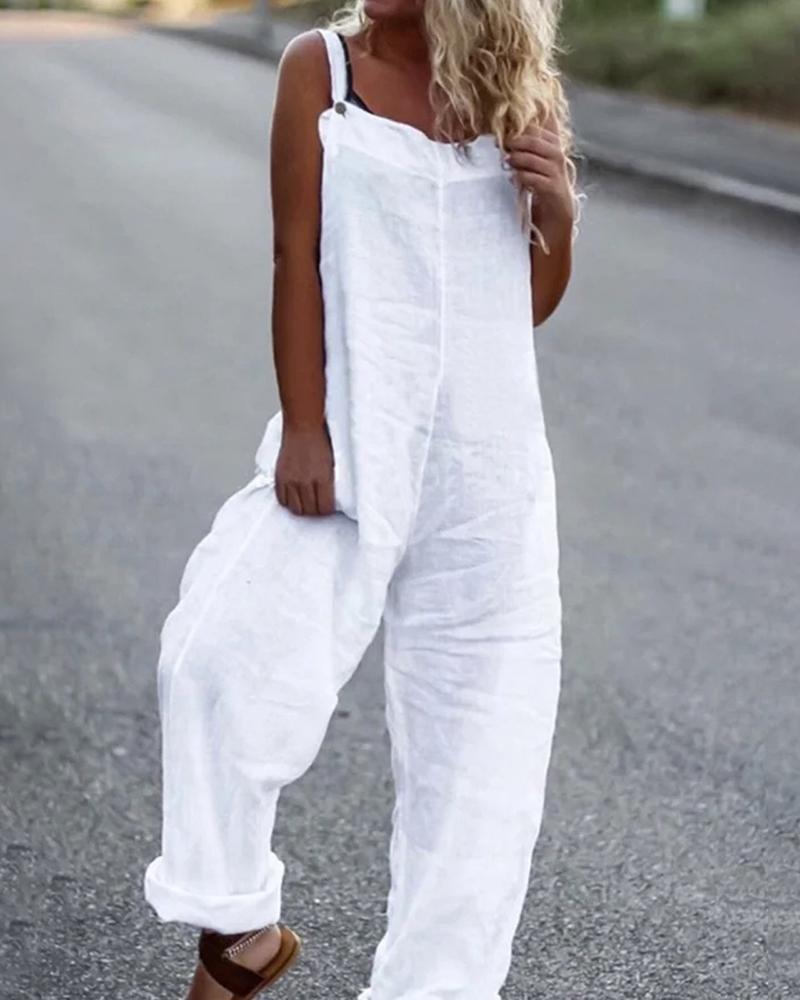 

Square Neck Sleeveless Wide Leg Jumpsuit, White