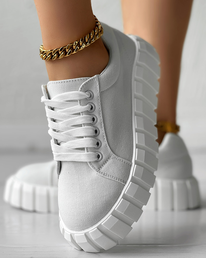 

Eyelet Lace-up Platform Sneakers, White