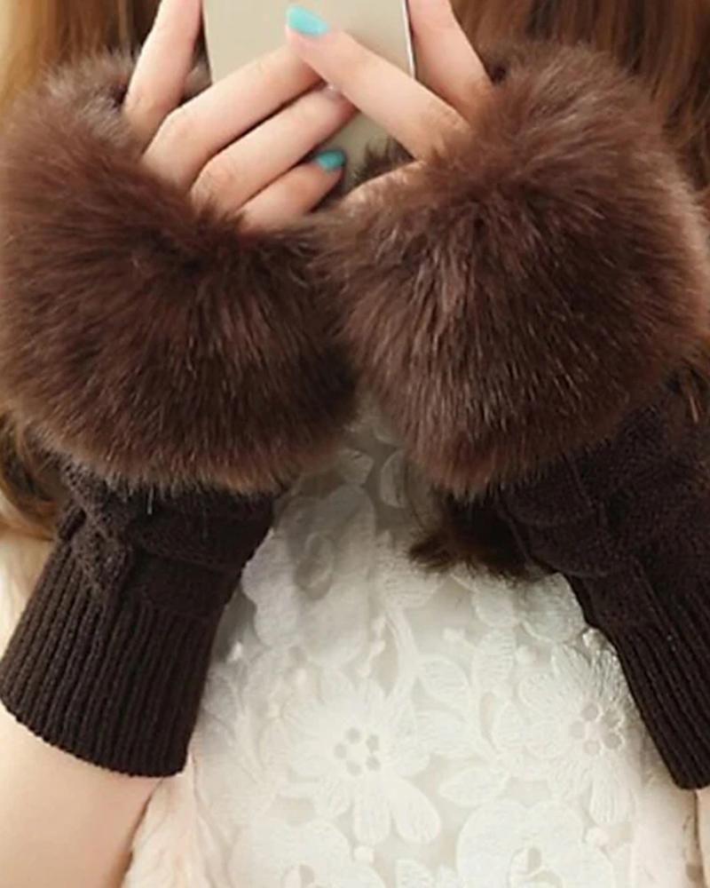 

1Pair Women's Cute Faux Fur Fingerless Gloves, Coffee