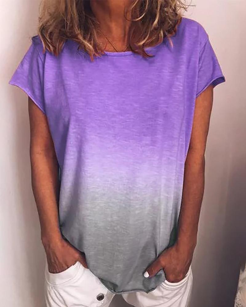 

Gradient Color Short Sleeve Casual T-Shirt, Purple