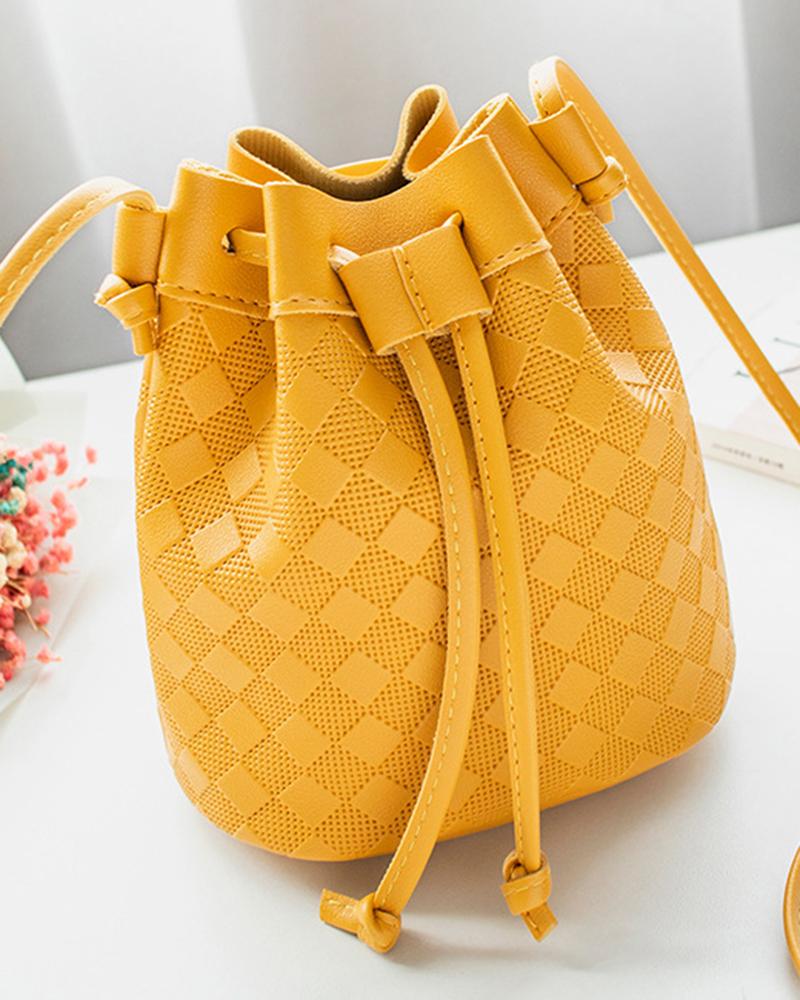 

Faux Braided Drawstring Bucket Bag, Yellow