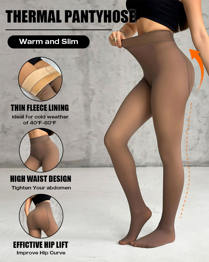 

2-Piece Transparent Tight Fleece Lined Thick High Waist Elasticity Thermal Pantyhose Warm Leggings, Style2