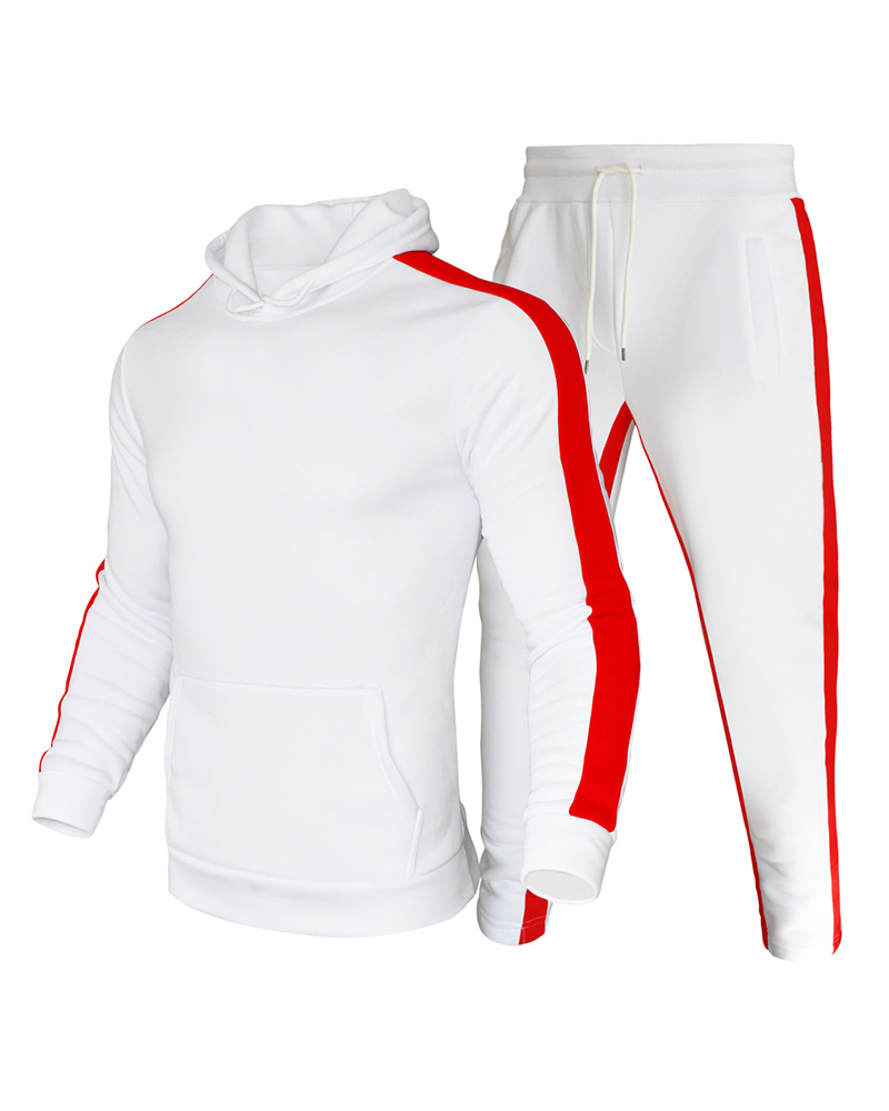 

Men Colorblock Pockets Hooded Top & Pants Set, White