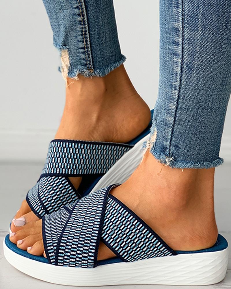 

Cross Strap Open Toe Wedge Sandals, Blue