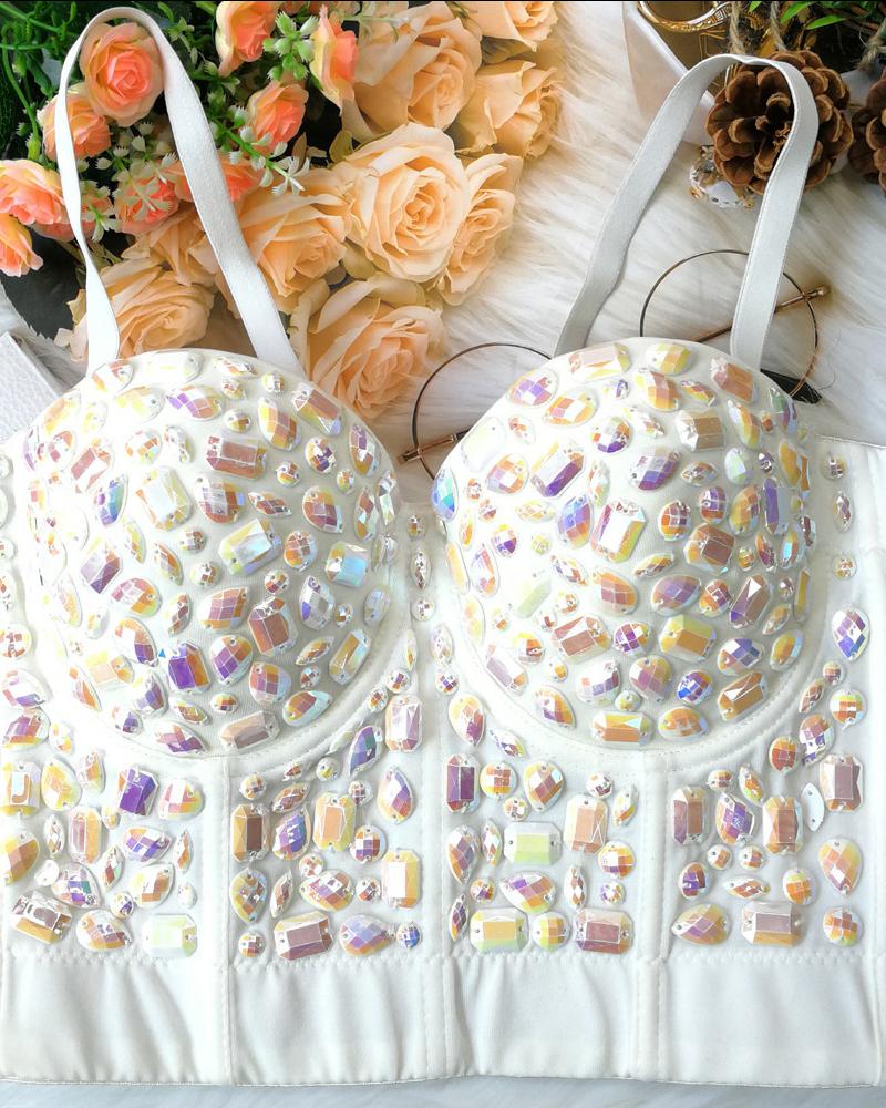 

Geometric Sequin Removable Strap Crop Corset Top, Style3
