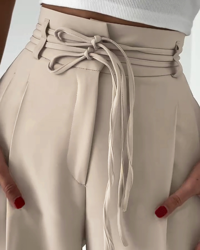 

Pantalon de travail taille haute avec détails noués Pantalon décontracté à poches, Apricot