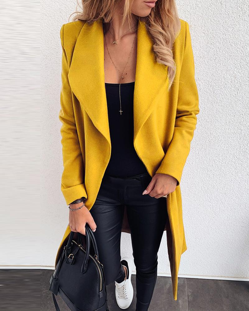 

Plain Long Sleeve Casual Longline Coat, Yellow