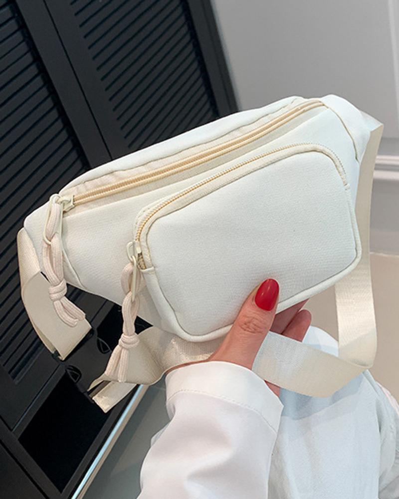 

Zipper Design Trendy Crossbody Shoulder Bag, White
