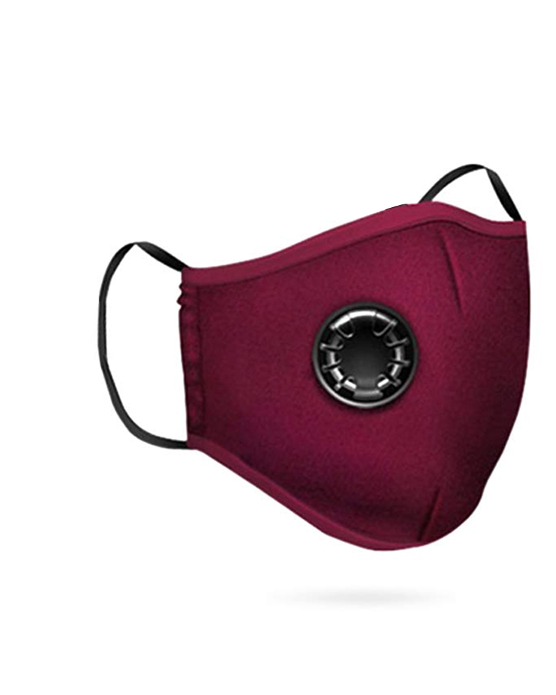 

Cotton Reusable Washable Face Mask With Valve (2 fillters as gift), Wine red