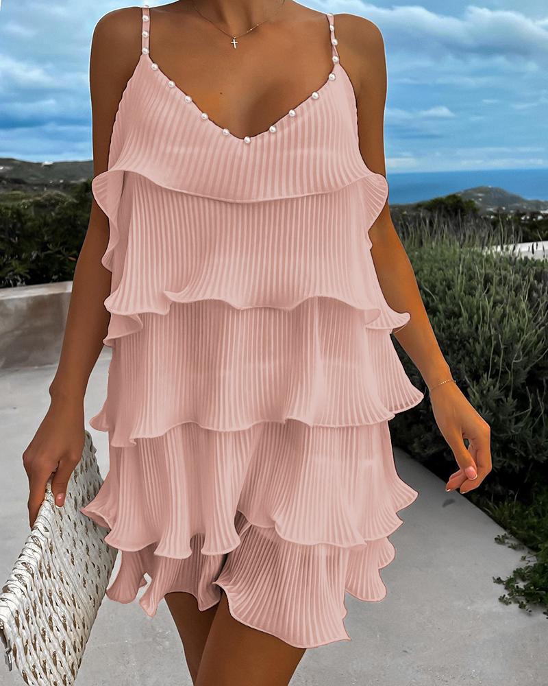 

Beaded Ruffle Hem Swing Cami Dress, Pink