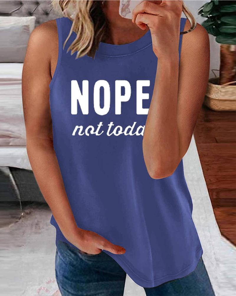 

Letter Print Casual Tank Top, Blue